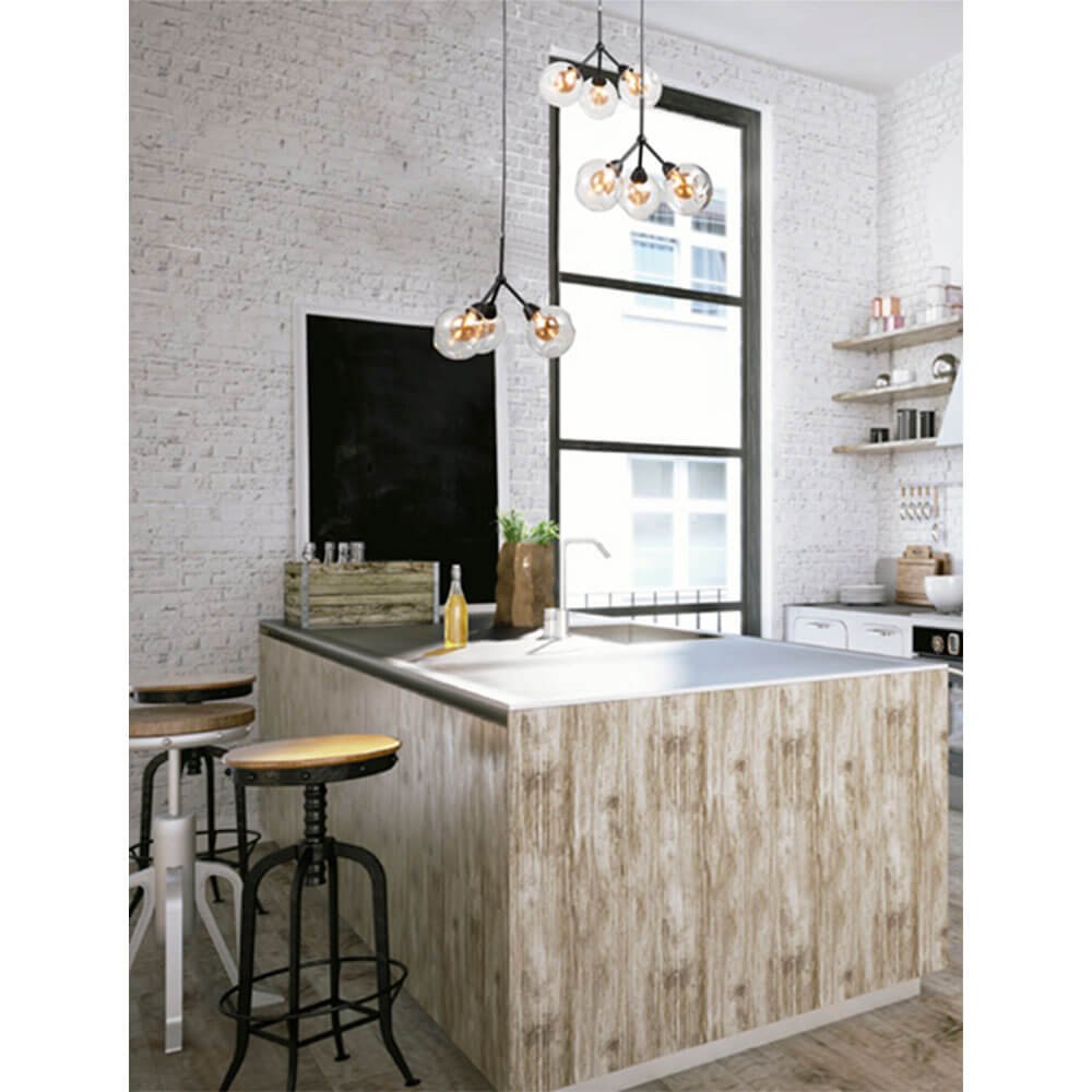 Q16509-BK-AMBIENTE-2.jpg Lampara colgante decorativa acabado en color negro mate y cristal transparente 9 luces