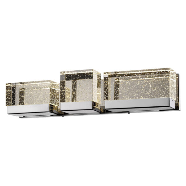 Lampara para baño arbotante de led integrado 3 luces acabado en color cromo y cristal claro