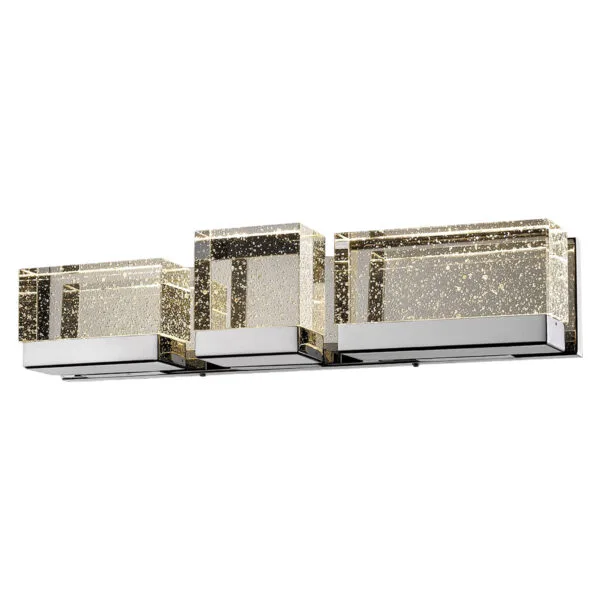 Lampara para baño arbotante de led integrado 3 luces acabado en color cromo y cristal claro