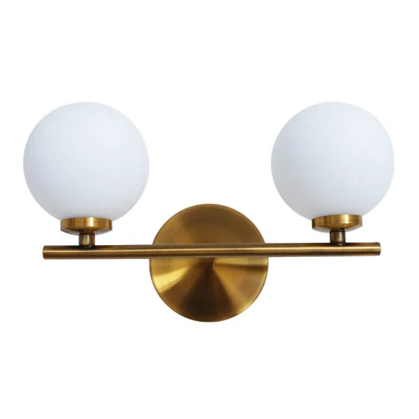 Lámpara para pared 2 luces de metal y cristal opalino en color oro antiguo SONNE Q31262-GDA