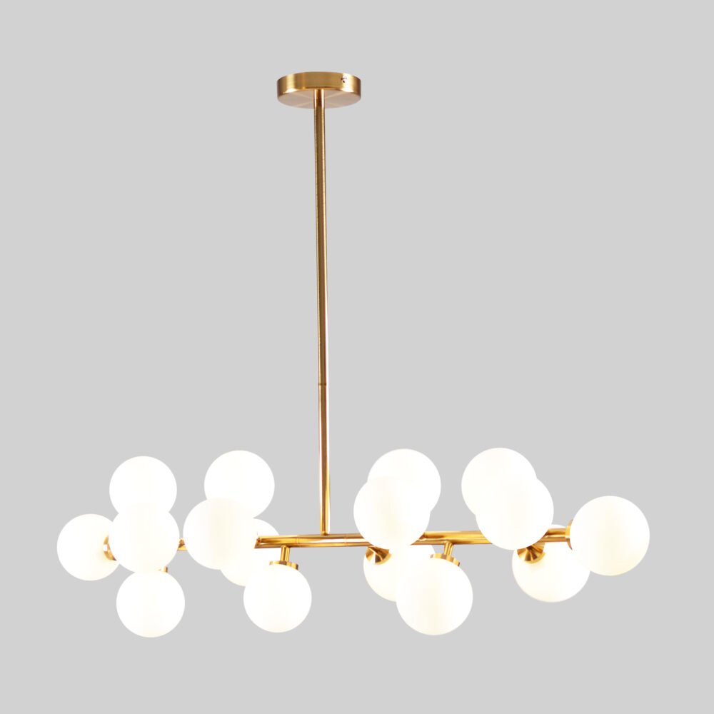 Lampara colgante Sonne en color oro antiguo y cristal opalino