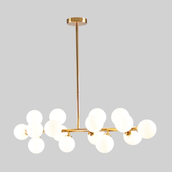 Lampara colgante Sonne en color oro antiguo y cristal opalino