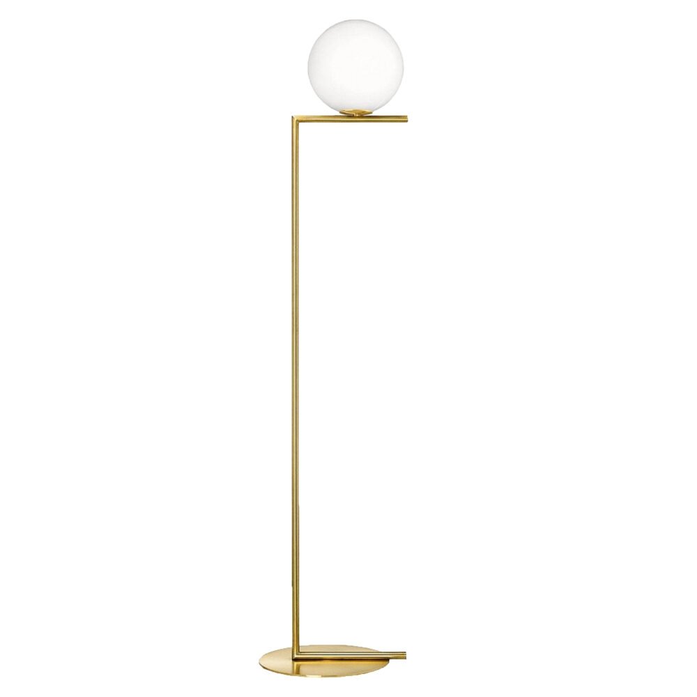 Lampara de piso Sonne en color oro y cristal opalino
