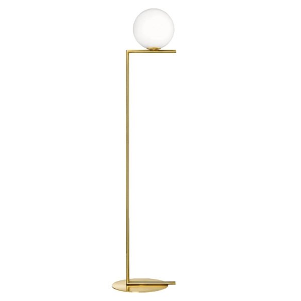 Lampara de piso Sonne en color oro y cristal opalino