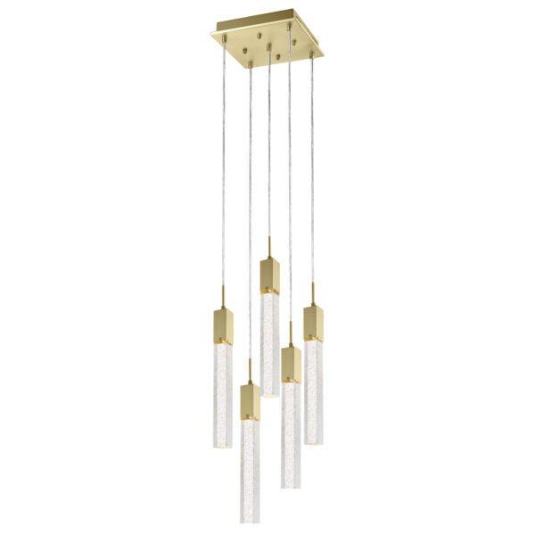 Lampara colgante decorativa acabado en color oro cepillado y cristal claro