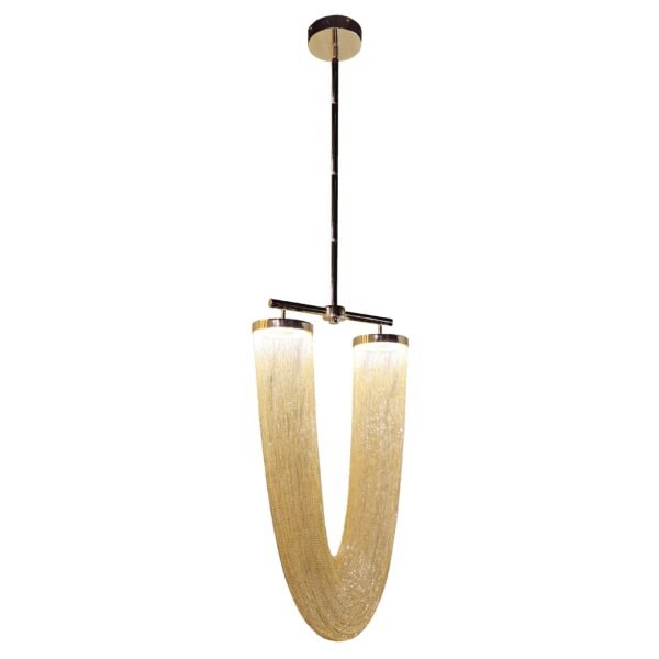 Lampara colgante de led integrado con 2 luces cuerpo de cadena en acabado oro