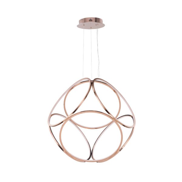 Lampara colgante de led integrado 6 aros de led acabado en color oro rosa