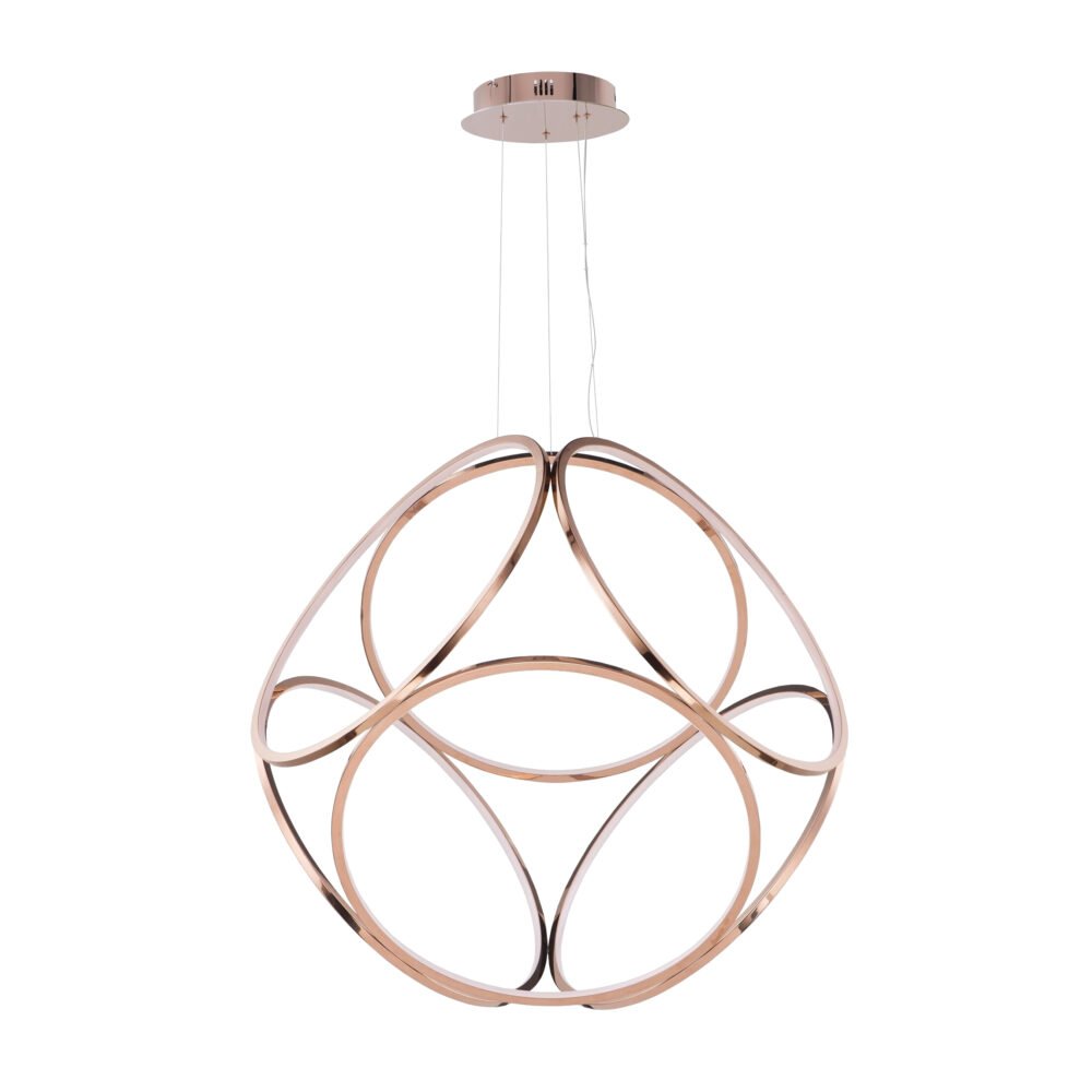 Lampara colgante de led integrado 6 aros de led acabado en color oro rosa
