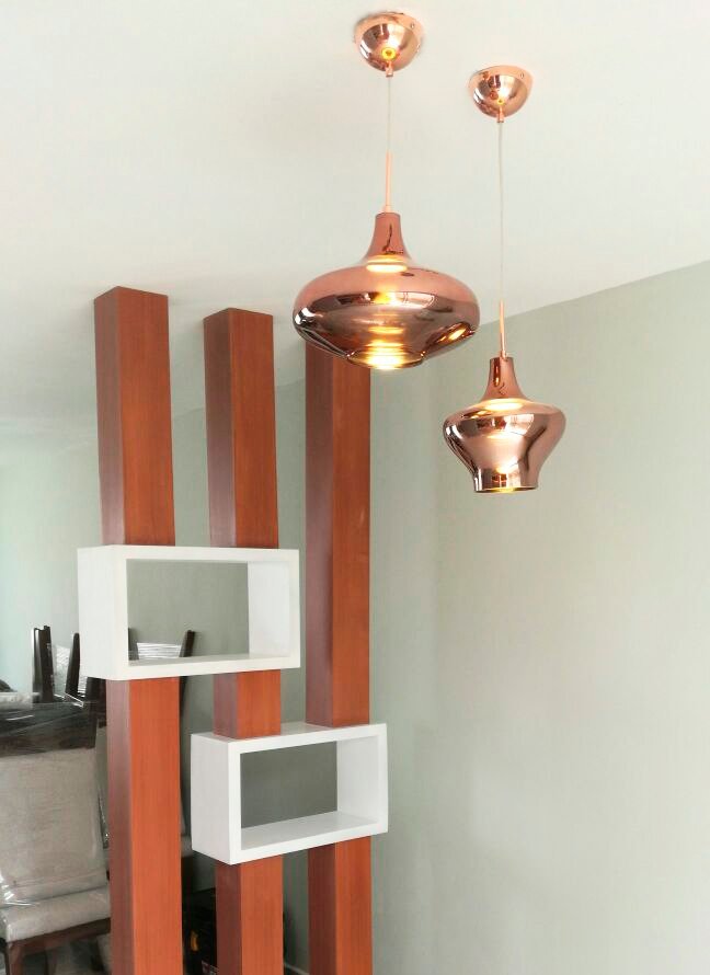 Lampara colgante de led integrado cuerpo de cristal en acabado cobre