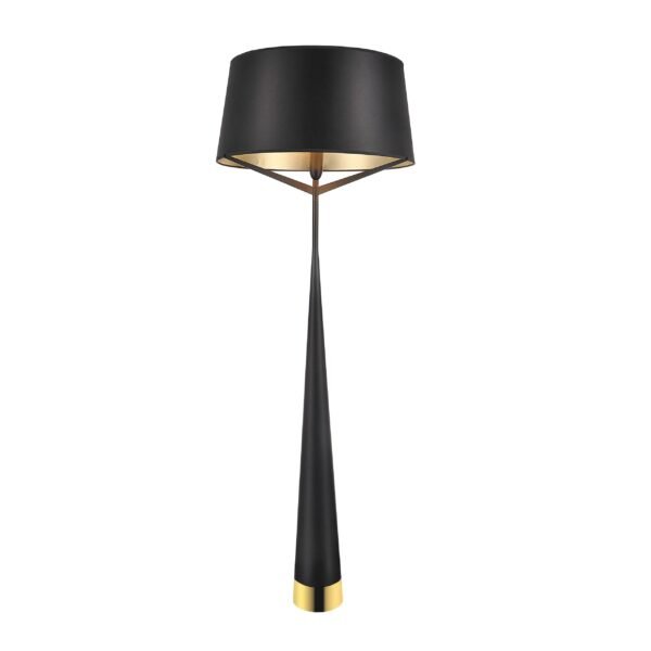 Lámpara para piso de metal color negro con pantalla de tela negra y oro en el interior ATER Q47074-BK