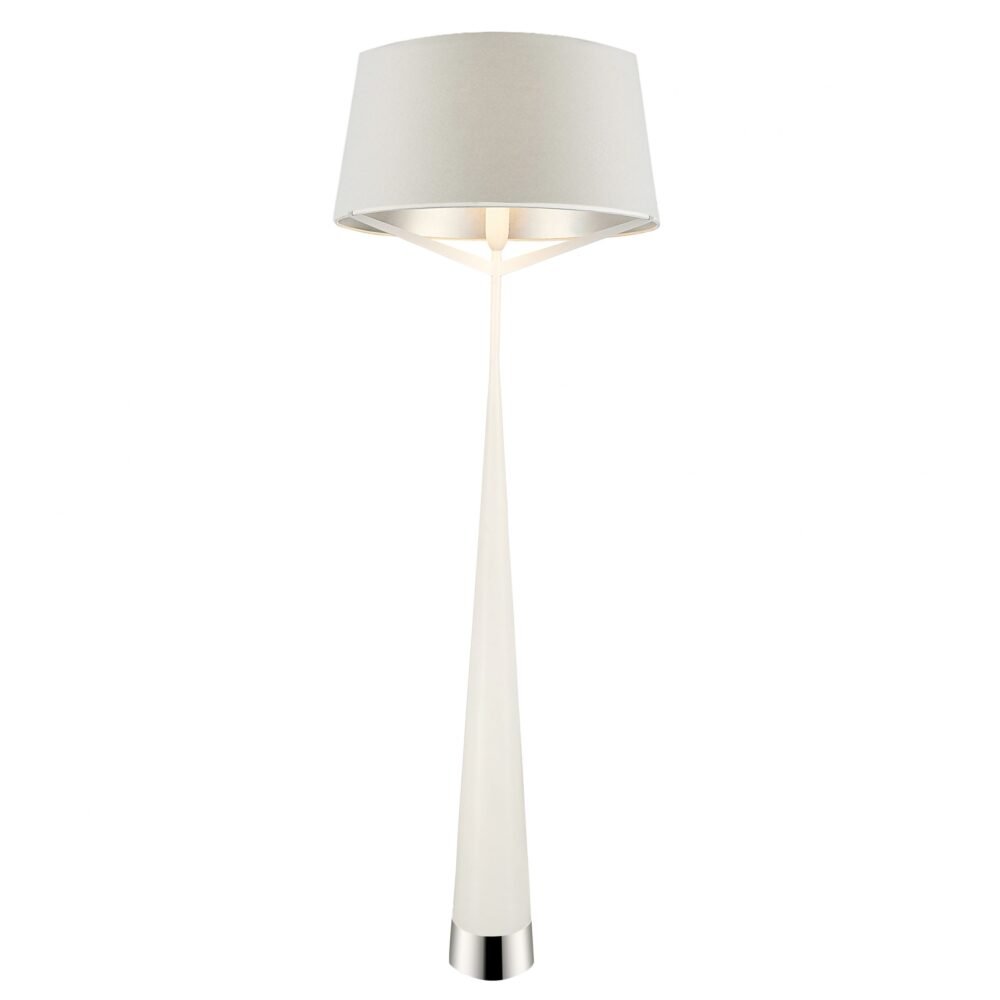 Q47074-WH.jpg Lampara de piso color blanco con pantalla de tela blanca y plata en el interior