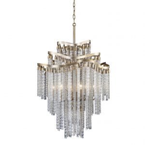 Lampara colgante decorativa acabado en color oro y cristal claro