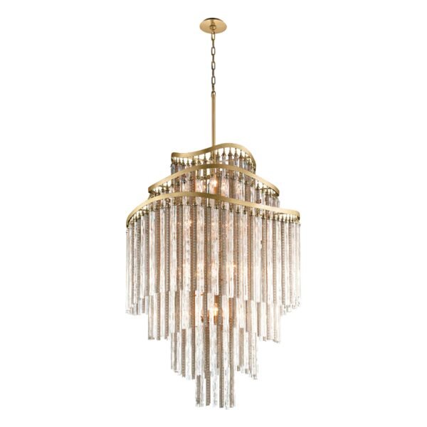 Lampara colgante decorativa acabado en color oro y cristal claro