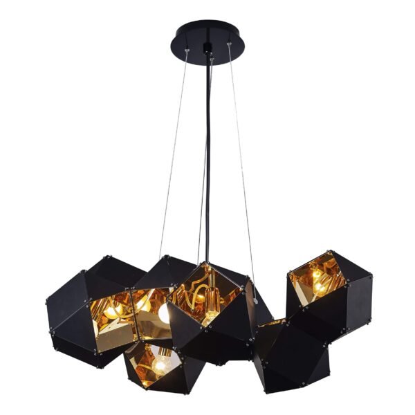 Lampara de cubos colgante decorativa acabado en color negro mate y oro