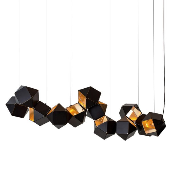 Lampara de cubos colgante decorativa acabado en color negro mate y oro