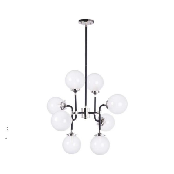 Lámpara colgante 8 luces de Acero y vidrio opalino blanco Atom 24725WTBKPN