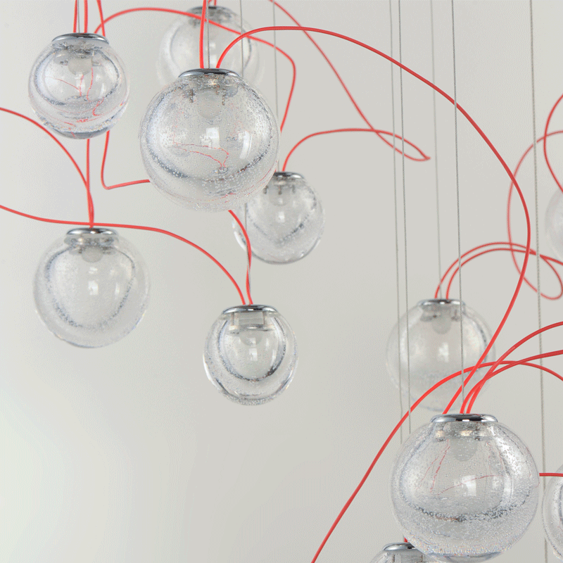 Lámpara colgante 16 luces led de acero con vidrio de burbujas Bobble E20656-91PC