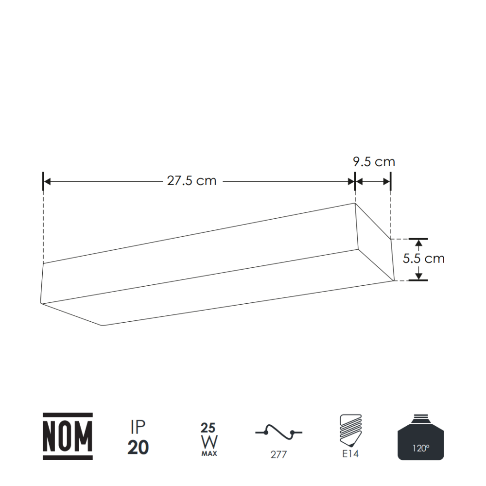 Lámpara para pared decorativa rectangular con base E14 (sin foco) de concreto y yeso.