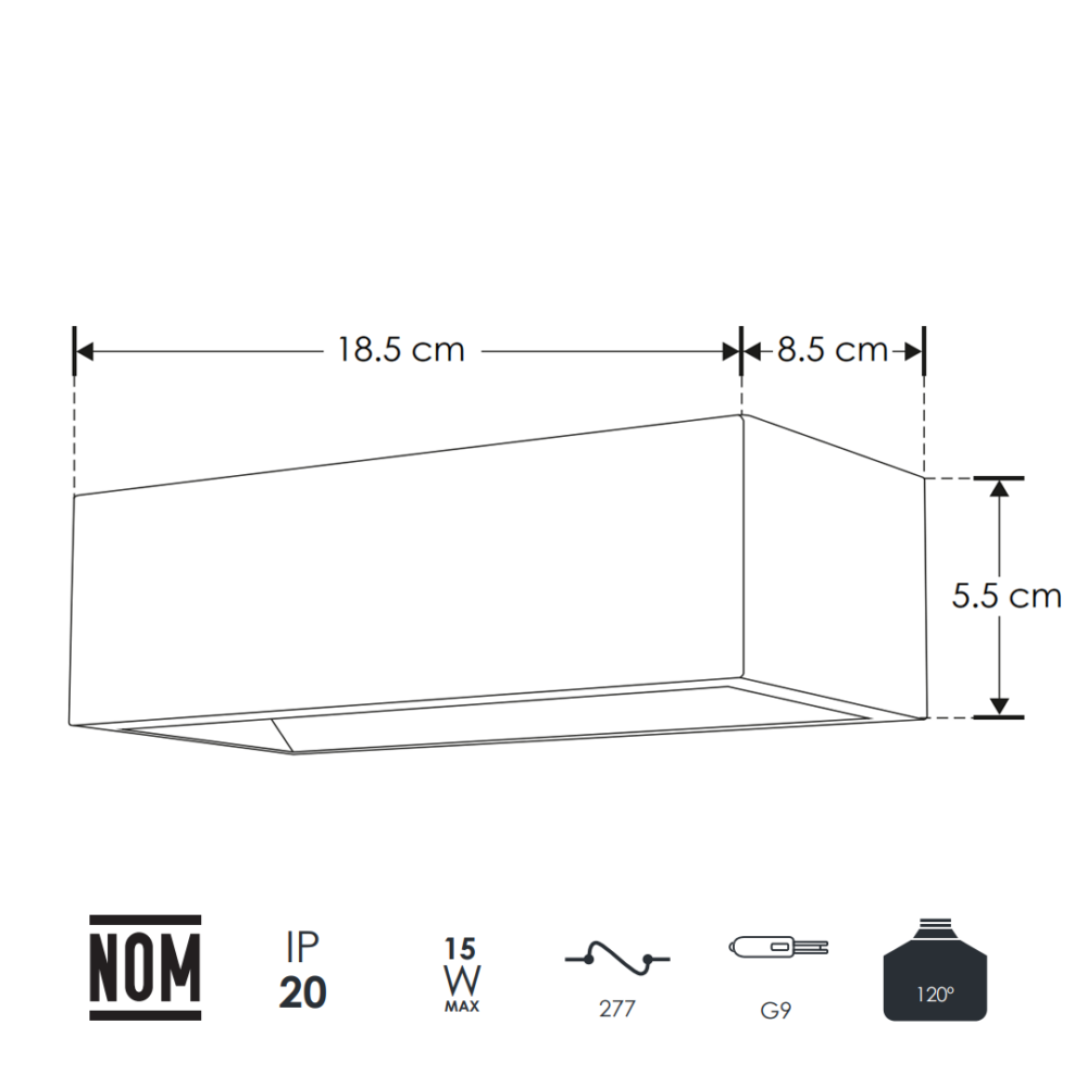 Lámpara para pared decorativa rectangular con base G9 (sin foco) de concreto yeso.