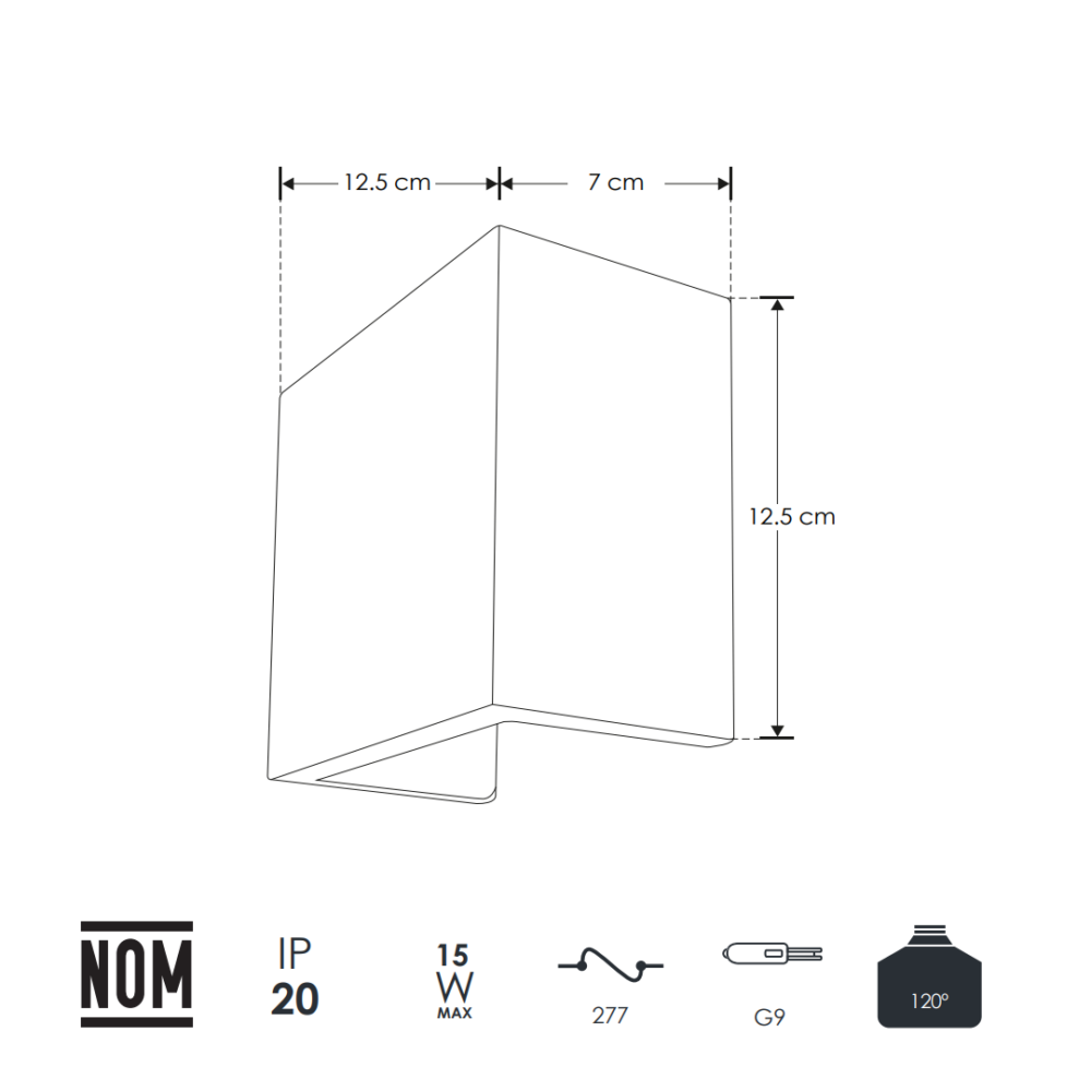 Lámpara para pared decorativa semi cuadrada con base G9 (sin foco) de concreto y yeso.