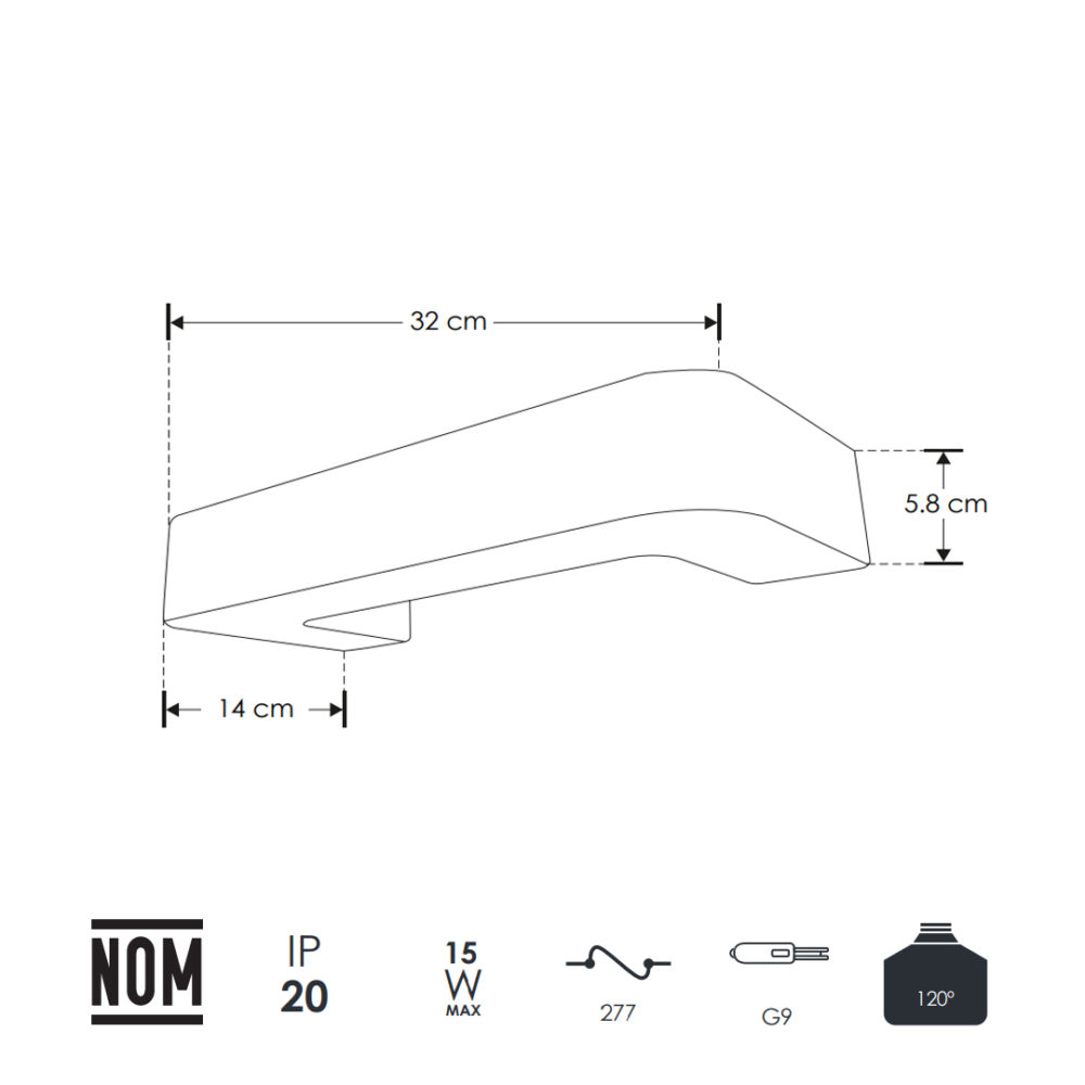 Lámpara para pared decorativa con base G9 (sin lámpara) de concreto y yeso.