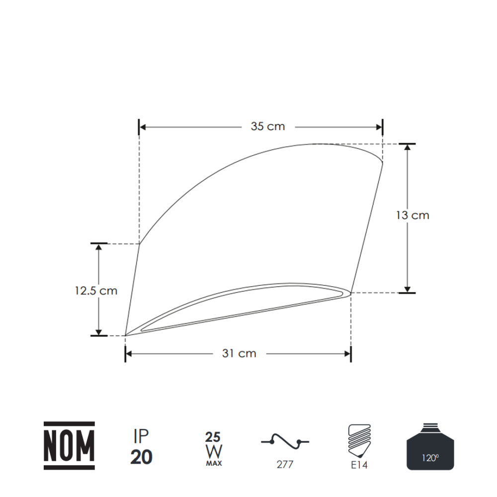 Lámpara para pared decorativa de doble salida de luz con base E14 (sin foco) de concreto y yeso.