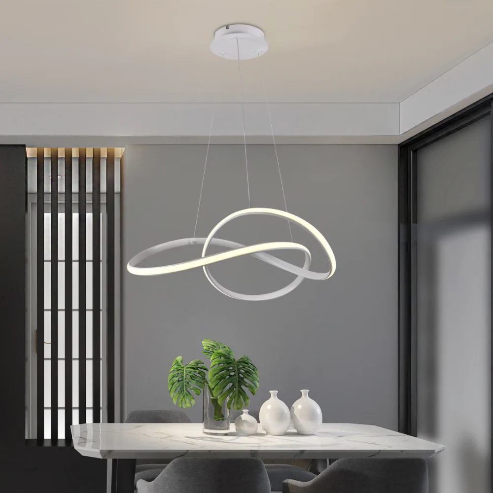 Lampara colgante LED moderno a control remoto con dimer de intensidad y temperatura de color mas 3 cambios de Luz Altura Regulable 130w KNOT