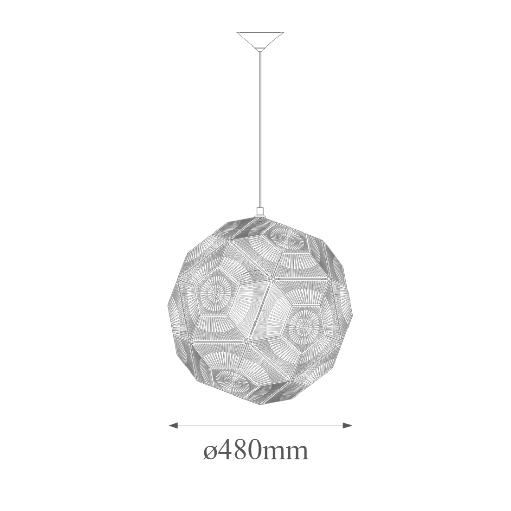 lampara-colgante-esferica-core-Q48074-medidas Lámpara colgante 1 luz esfera pentagonal de metal Core Q48074