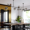 Lámpara colgante 10 luces de metal y cristal ámbar base, 40w E26 Sakura