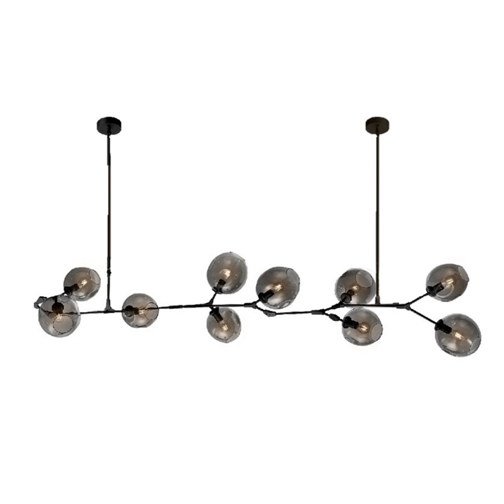 Lámpara colgante 10 luces de metal y cristal ámbar base, 40w E26 Sakura