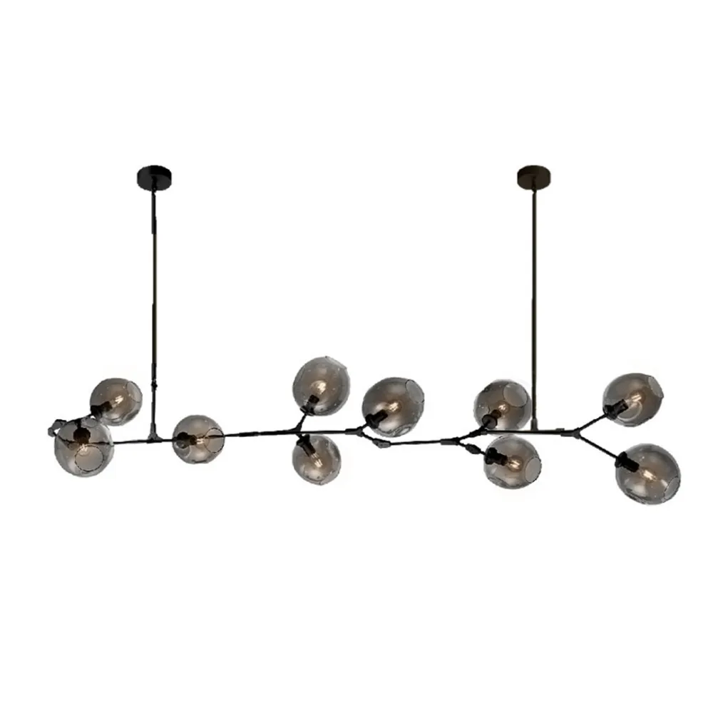 Lámpara colgante 10 luces de metal y cristal ámbar base, 40w E26 Sakura
