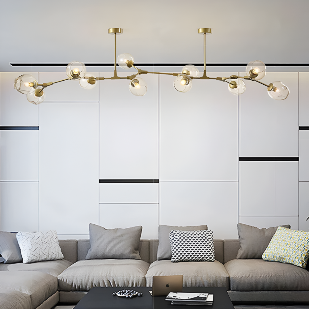 Lámpara colgante 10 luces de metal y cristal ámbar base, 40w E26 Sakura