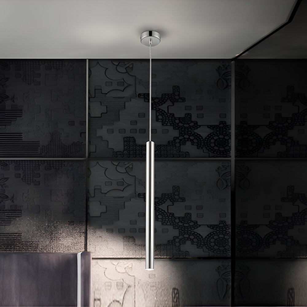 lampara-suspendida-color-cromo-minha-Q30351-CH 2 Lámpara colgante 1 luz led diferentes acabados negro, cromo y oro Minha Q30351