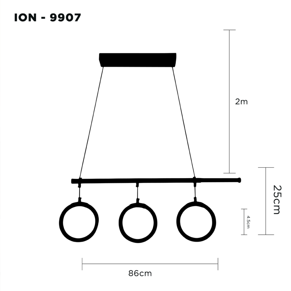Lampara colgante LED moderno a control remoto con dimmer de intensidad y temperatura de color mas 3 cambios de luz y altura regulable 64w ION