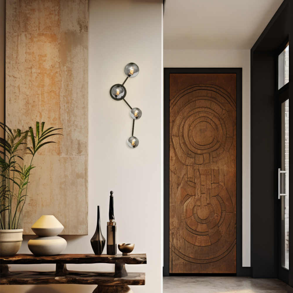 lampara-para-pared-muro-led-inteligente-LUXICA-DESIGNLUX-BACT-8436-ambiente lampara para pared con diseño moderno de cuatro esferas en diferentes tamaños G9 X 4 BACT