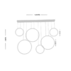 BUBBLES- 9213-LAMPARA-COLGANTE-LED-6-AROS-DE-DOBLE-ALTURA-MEDIDAS Lampara colgante 6 aros led a control remoto con dimer de intensidad y temperatura de color mas 3 cambios de luz altura regulable BUBBLES 9213