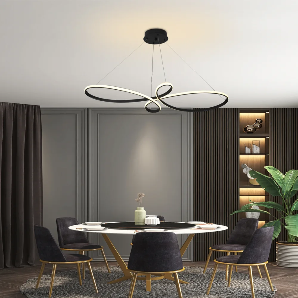 KLEE-9262-Lampara-colgante-LED-LUXICA-negro Lampara colgante LED moderno a control remoto con dimer de intensidad y temperatura de color mas 3 cambios de luz altura regulable KLEE 9262