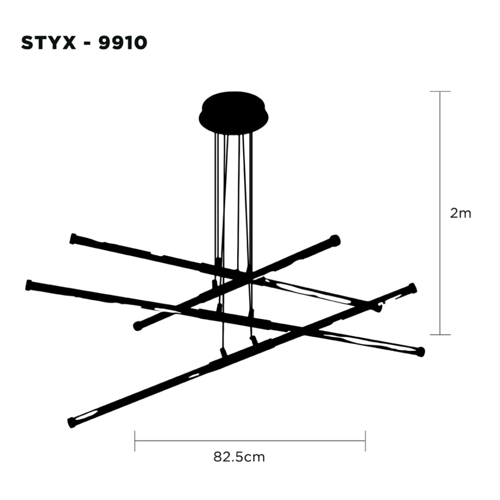 LAMPARA-LED-COLGANTE-LUXICA-STYX-9910-medidas-DESIGN Lampara colgante LED moderno a control remoto con dimer de intensidad y temperatura de color mas 3 cambios de luz altura regulable 96w STYX 9910