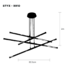 LAMPARA-LED-COLGANTE-LUXICA-STYX-9910-medidas-DESIGN Lampara colgante LED moderno a control remoto con dimer de intensidad y temperatura de color mas 3 cambios de luz altura regulable 96w STYX 9910