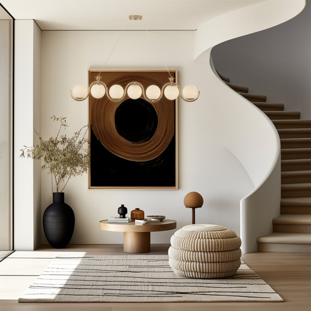 Lampara-colgante-moderno-ponti-8099-LUXICA-ambiente Lampara colgante 7 luces moderno con base E27 acabado dorado y esferas blanco opalino PONTI 8099