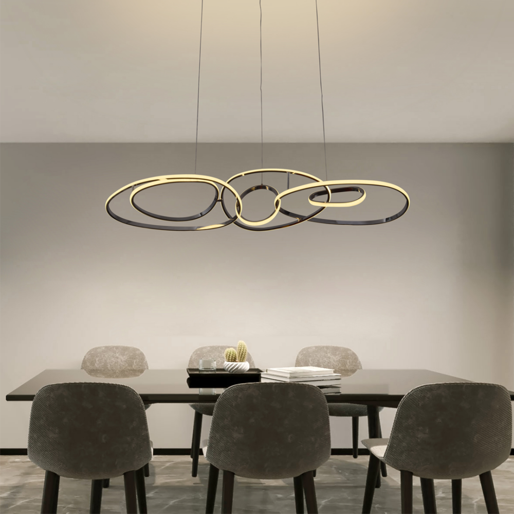 Lampara colgante LED moderno a control remoto con dimer de intensidad y temperatura de color mas 3 cambios de luz doble altura 130w VENECIA 9912