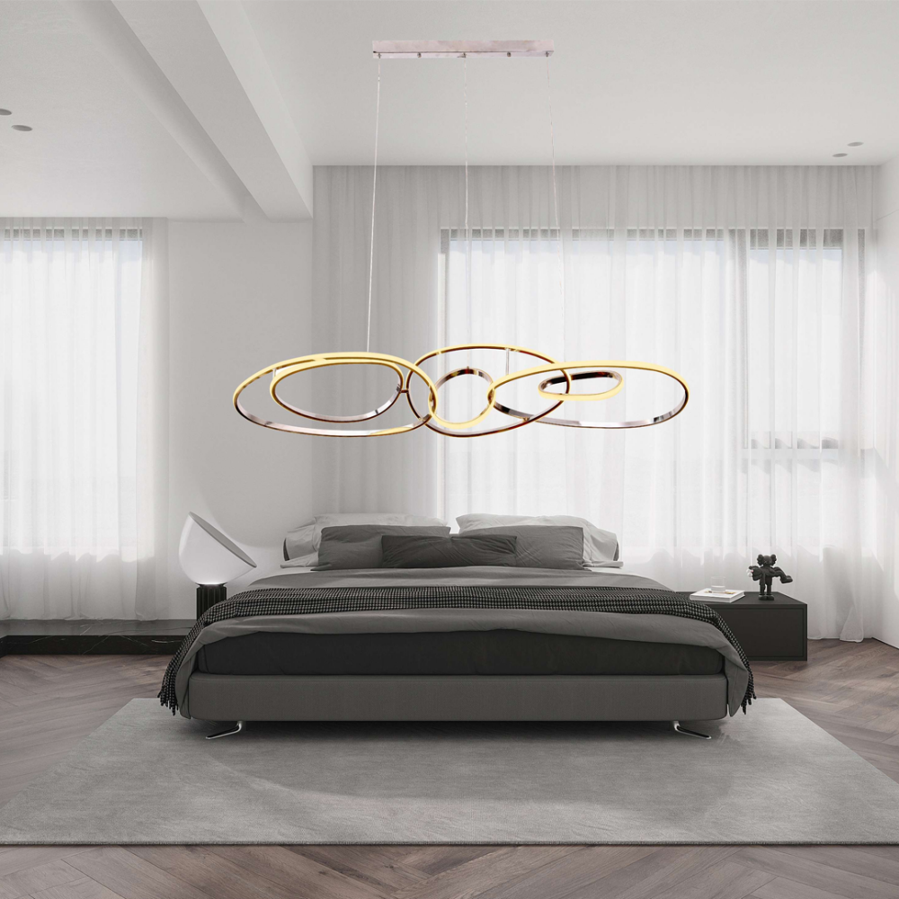 Lampara colgante LED moderno a control remoto con dimer de intensidad y temperatura de color mas 3 cambios de luz doble altura 130w VENECIA 9912