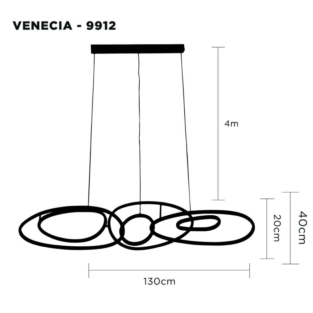 Lampara colgante LED moderno a control remoto con dimer de intensidad y temperatura de color mas 3 cambios de luz doble altura 130w VENECIA 9912