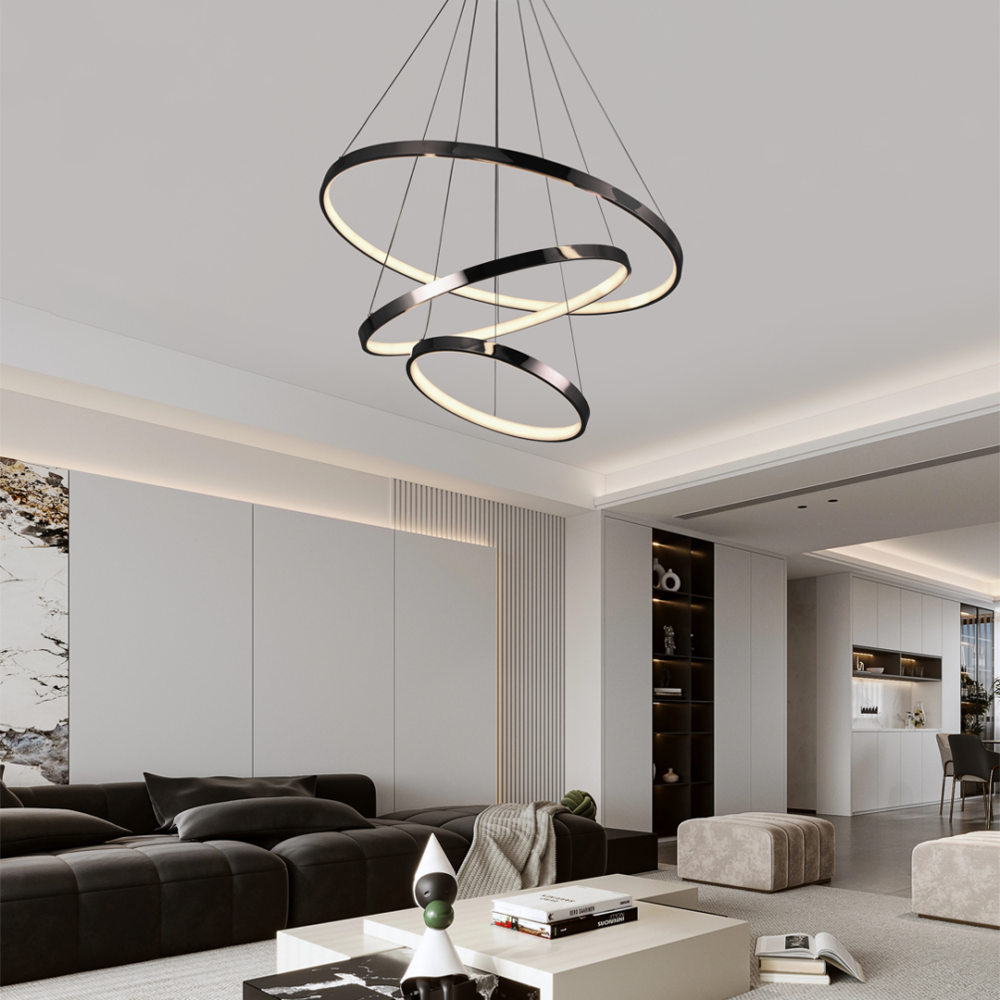 Lampara colgante 3 aros led a control remoto y dimer de intensidad mas 3 cambios de luz ASCENT LCD8037
