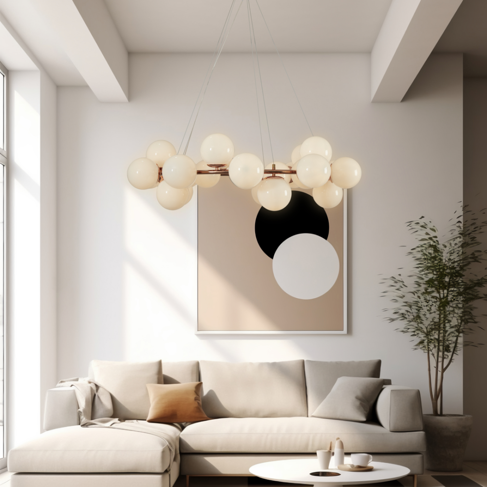 Lampara colgante 25 luces moderno con base de E27 en blanco opalino brillante NUVEE 8008