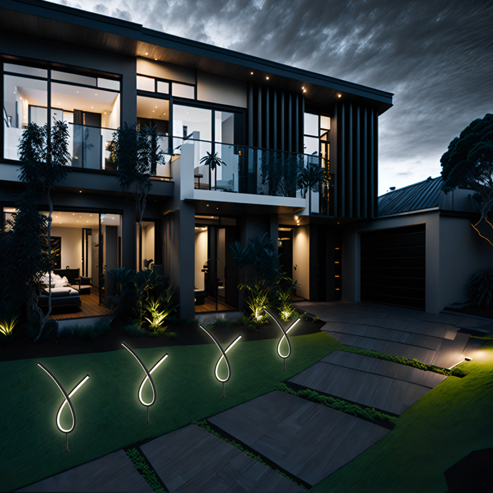 Lampara para piso exterior con 8 modos de iluminación diferentes y 3 niveles de brillo luz cálida IP65 BOW X60104