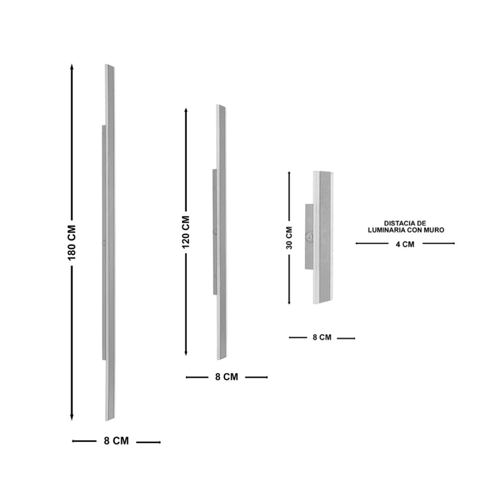 lampara-para-pared-en-exteriores-VERONA-5864-30cm-LUXICA-DESIGNLUX-medidas Lampara para pared LED moderno con 3 cambios de luz calida, neutra, fria para interior y exterior IP65 LASA 5861