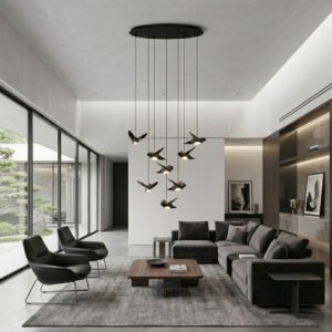 Lámpara-colgante-LED-diseño-pajaritos-LED-acero-color-negro-390055A-paratebueno-tienda-de-lamparas-lumistore-ambiente