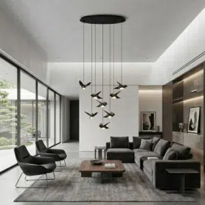 Lámpara-colgante-LED-diseño-pajaritos-LED-acero-color-negro-390055A-paratebueno-tienda-de-lamparas-lumistore-ambiente