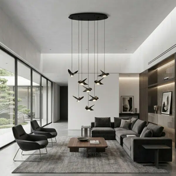 Lámpara-colgante-LED-diseño-pajaritos-LED-acero-color-negro-390055A-paratebueno-tienda-de-lamparas-lumistore-ambiente